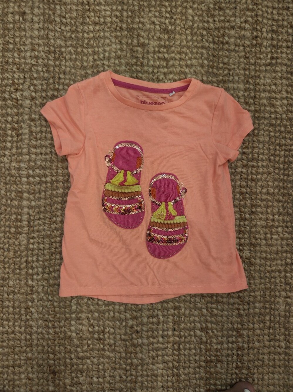 Girls' Coral Pink Short Sleeve Sequin Sandal Tee